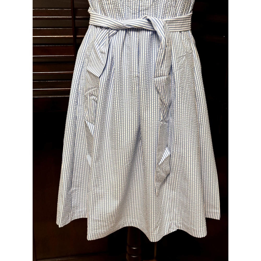 Anne Klein Blue/White Seersucker Sleeveless Fit & Flair Dress 2 NWT - Picture 4 of 10